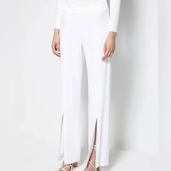 Jonathan Simkhai Core Collection Signature Ariah White Wide Leg Pant w/ Slits - Picture 1 of 8